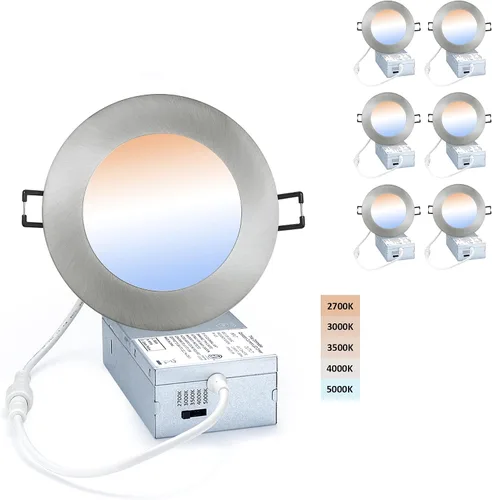 Vista 9 de POPANU Iluminación LED empotrable prémium de 4 pulgadas, 5 CCT, ajustable, regulable, empotrable, lámpara de techo con caja de conexiones