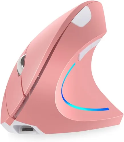 Vista 2 de Ratón vertical, 2.4 GHz, inalámbrico, recargable, ergonómico, vertical, para videojuegos, agarre cómodo, 2400 DPI óptico USB, para computadora Blanco