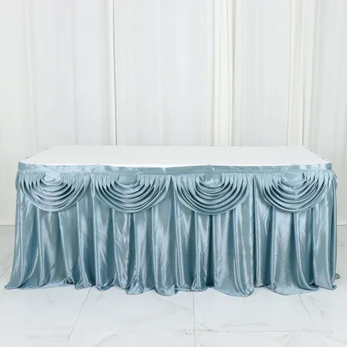 Vista 10 de Efavormart - Falda de mesa de satén beige para cocina, comedor, catering, boda, fiesta de cumpleaños, decoración de eventos, 14 pies