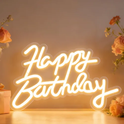 Vista 10 de Letrero de neón de feliz cumpleaños para decoración de fiestas en la pared, letrero con luz LED de feliz cumpleaños para telón de fondo, 16 x 11