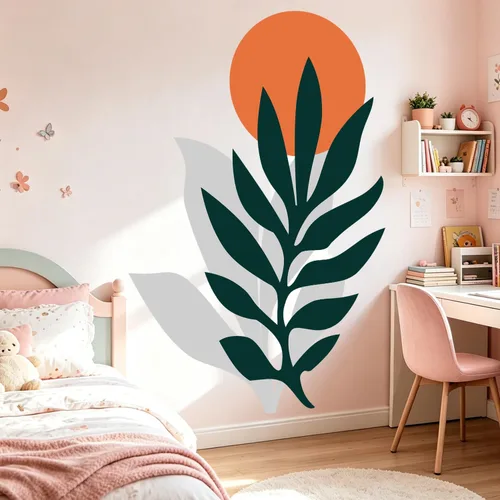 Vista 13 de Calcomanías de Pared Bohemias de Mediados de Siglo Modernas Despegar y Pegar, Pegatinas de Vinilo de Pared de Arcos Grandes Sol, Hojas Plantas
