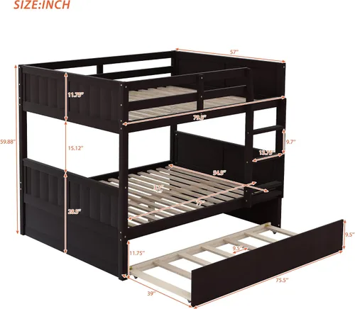 Vista 2 de Merax Litera con nido, marco de cama de madera matrimonial sobre matrimonial, no necesita somier para niños, niños o niñas, color espresso