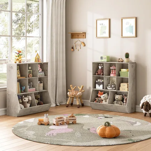 Vista 4 de HOOBRO Estantería para niños, gabinete de almacenamiento para juguetes, organizador de juguetes para niños, 8 cubículos, cabecera de estantería