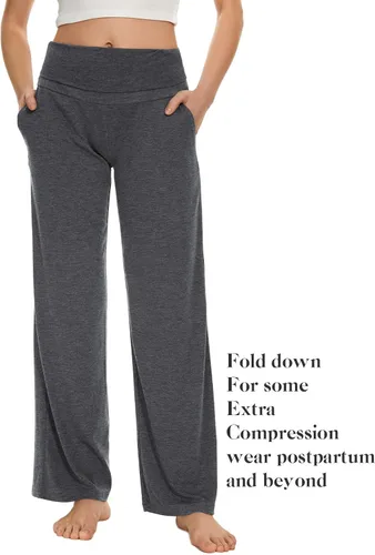 Vista 37 de Ecavus Pantalones de maternidad anchos y rectos para mujer, versátiles, cómodos, palazzo, elásticos, con bolsillos