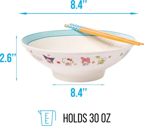 Vista 96 de Silver Buffalo Hello Kitty y sus amigos Chococat - Tazón de cerámica para ramen y arroz con palillos, patrón a cuadros, apto para microondas, 20