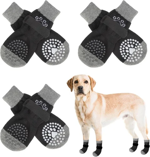 Vista 37 de SCENEREAL 6 piezas de calcetines antideslizantes para perros para prevenir lamido de patas para pavimento caliente/frío, calcetines de agarre