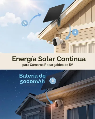 Vista 2 de KJK Panel solar de 6 W para cámara de anillo, cargador de panel solar de cámara de rastro con batería de 5000 mAh para cámara de juegos y cámara