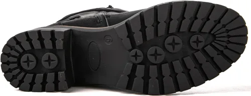 Vista 7 de GLOBALWIN - Botas de combate de equitación altas con cordones para mujer, cómodas botas góticas de motocicleta para mujer con cremallera y tacón