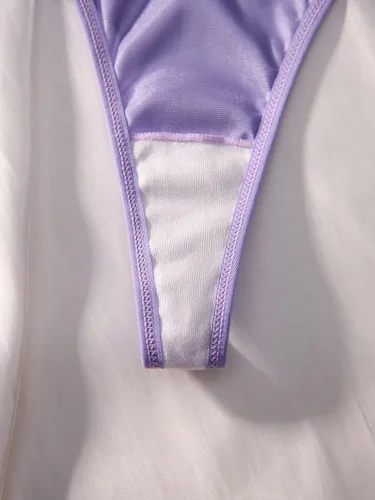 Vista 4 de Verdusa Conjunto de lencería de satén con lazo de encaje floral para mujer