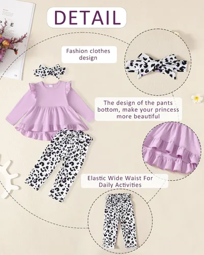 Vista 4 de NZRVAWS Baby Girl Clothes Toddler Girl Outfit 3 6 12 18 24 Months 2T 3T Clothing Fall Winter Shirt Long Pant Clothing
