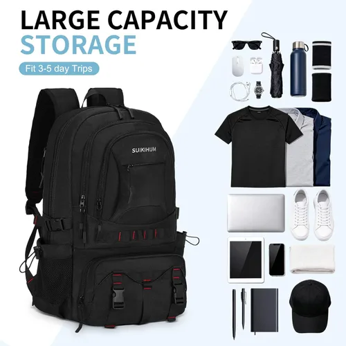 Vista 3 de Mochila de viaje expandible para senderismo para hombres y mujeres Negro