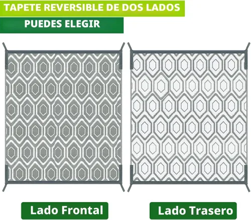 Vista 3 de fifame Alfombra de exterior de 9 x 12, alfombra de patio tejida de plástico gris & blanco