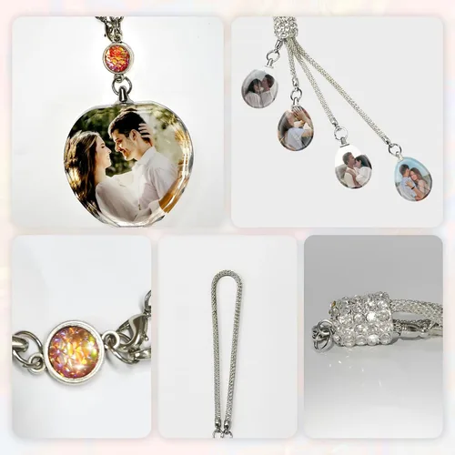 Vista 4 de Dijes colgantes de cristal personalizados para automóvil con fotos y textos personalizados Adorno colgante de espejo retrovisor Colgante de foto