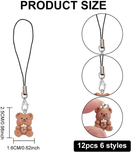 Vista 2 de 12pcs Cute Bear & Bunny Phone Charms, 6 estilos: osos y conejos, correas de teléfono móvil y accesorios decorativos