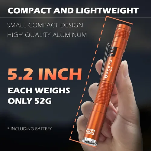 Vista 5 de FORTO Luz LED para bolígrafo, linterna de bolsillo de 200 lúmenes, IP67 impermeable, 2 modos, paquete de 2 con pilas AAA, ligera y duradera