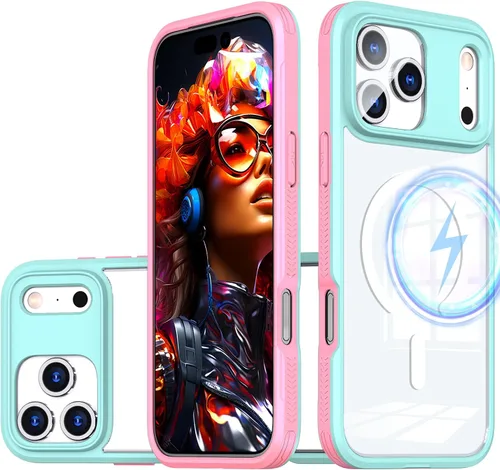 Vista 8 de Funda magnética para iPhone 17 Air, compatible con MagSafe, panel trasero transparente que nunca se pone amarilla, protector de cámara, imanes