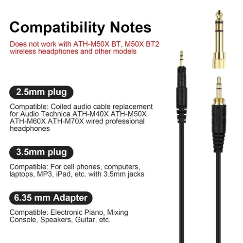 Vista 2 de ATH-M50X - Cable de repuesto para Audio-Technica ATH-M40X ATH-M60X ATH-M70X