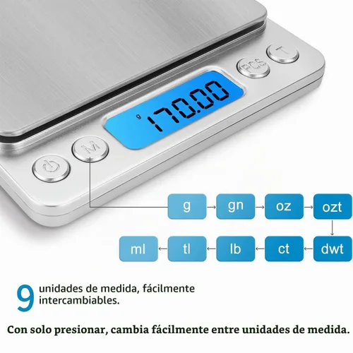 Vista 2 de Báscula digital de cocina 17.64 oz 0.00 oz báscula de alimentos de alta precisión báscula de cocina multifuncional de acero inoxidable con pantalla