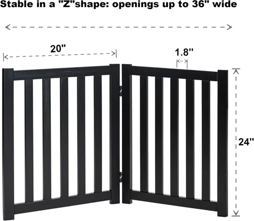 Vista 3 de LZRS Puerta para perros de madera independiente plegable de 2 paneles para interiores – Madera dura sólida de 24" de alto, puerta de seguridad