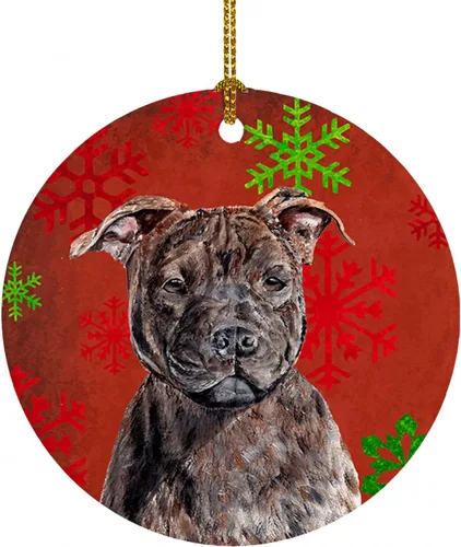 Vista 41 de Caroline's Treasures Affenpinscher - Adorno de cerámica para colgar en el árbol de Navidad con copos de nieve rojos y verdes, para el hogar
