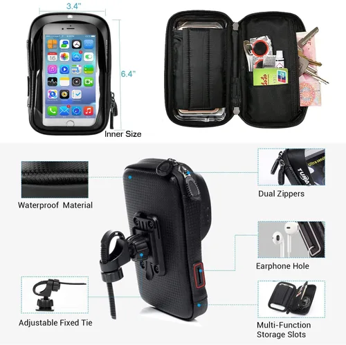 Vista 3 de Bolsa giratoria de 360° para teléfono de bicicleta, resistente al agua, para teléfono celular, pantalla táctil, bolsa para manillar, bolsa