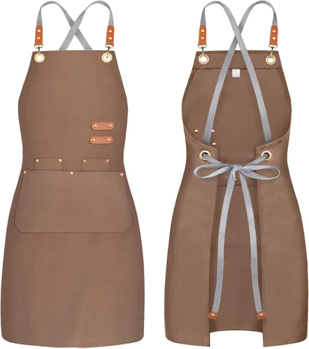 Vista 10 de Delantal de chef BeLuyi con babero, delantal de herramientas para hombre y mujer con tiras cruzadas en la espalda y 4 bolsillos para cocina