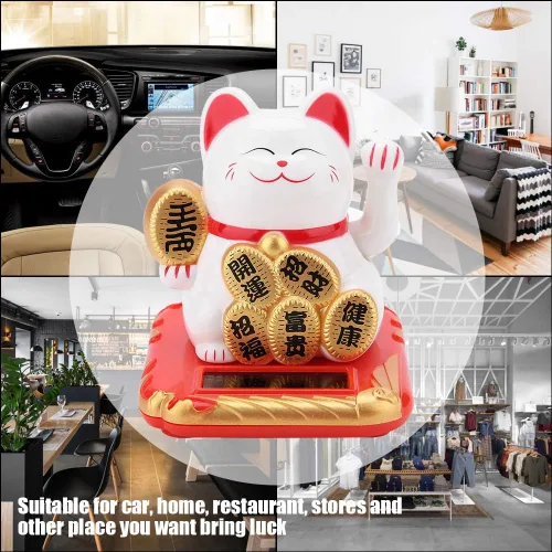 Vista 3 de Tosuny Solar Luck Kitty, gato de buena suerte, gato que hace llamas, lindo gatito chino, gato de la suerte, brazo agitador trae salud, riqueza