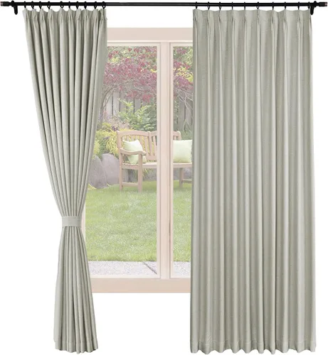 Vista 18 de Frelement Cortinas opacas de lino natural, paneles de cortinas plisadas para sala de estar, cortinas con aislamiento térmico, 52 pulgadas de ancho x