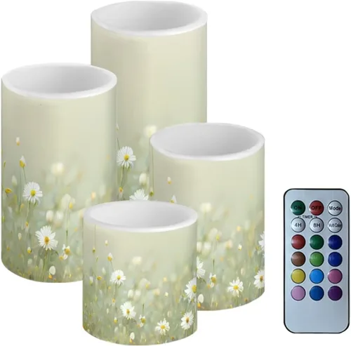 Vista 8 de Velas LED parpadeantes operadas por batería, juego de 4 con control remoto y temporizador, velas de llama danzante, velas de pilar para mesa, Playa