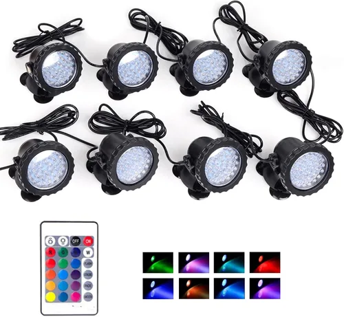 Vista 9 de SHOYO Luces de estanque que cambian de color, luces LED de 12 W, IP68, impermeables, subacuáticas, multicolor, regulables, fuente de memoria, focos