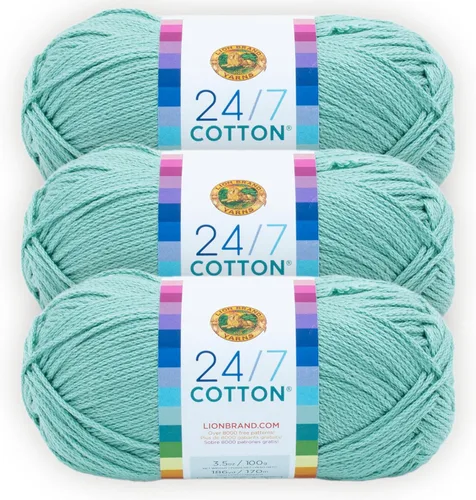 Vista 41 de Lion Brand Yarn - Hilo ligero 24/7 de algodón para tejer, hacer ganchillo y manualidades, Ámbar, paquete de 1 Light Worsted 100% Mercerized Cotton