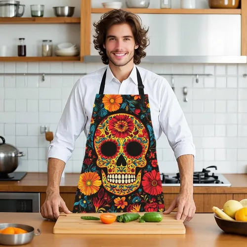 Vista 7 de ANNA QUEEN Delantal divertido para mujeres y hombres con bolsillos, delantales de cocina ajustables para cocinar, hornear, jardinería, lindo delantal