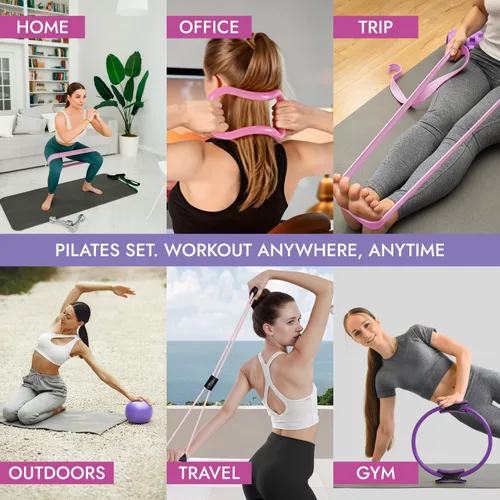 Vista 5 de Pilates Ring and Ball Set with Video Tutorials, 10-in-1 Home Pilates Kit Complete beginner-friendly workout kit for women to tone, strengthen and