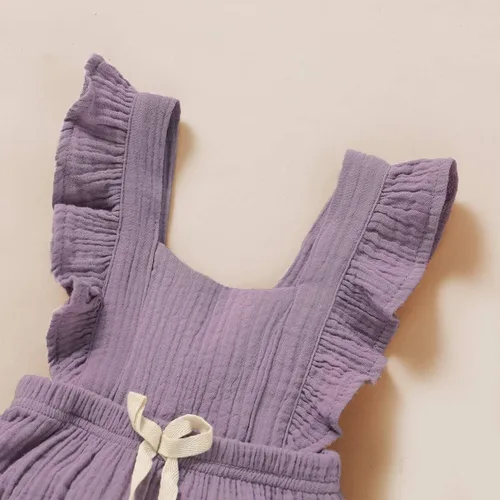 Vista 4 de YOUNGER TREE - Overol para bebé, niña, con volantes, sin mangas, mameluco de estilo casual para verano, ropa de lino de algodón