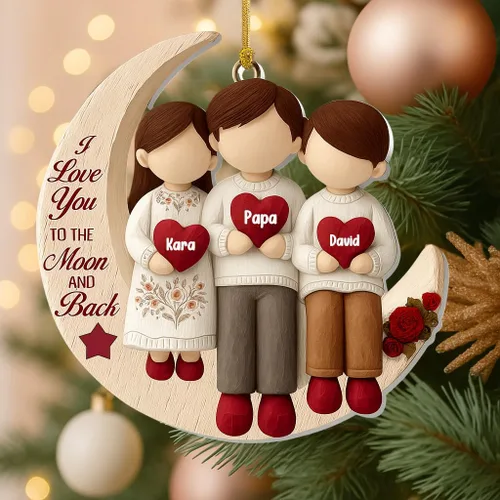 Vista 18 de Abuela y Nieto Moon Loves - Adornos Acrílicos Personalizados de 1 Capa - Te Amo Hasta la Luna y de Vuelta - Adorno Adornos Navideños 2025