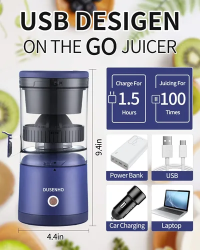Vista 2 de Exprimidor de cítricos recargables - Exprimidor portátil con USB y cepillo de limpieza para naranja, limón, pomelo