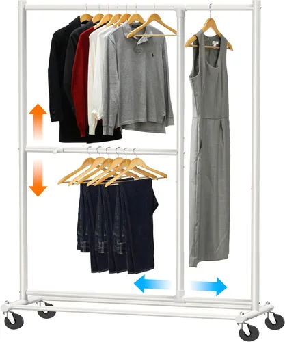 Vista 8 de Simple Houseware Perchero ajustable de doble barra para ropa, 72 pulgadas de altura, negro