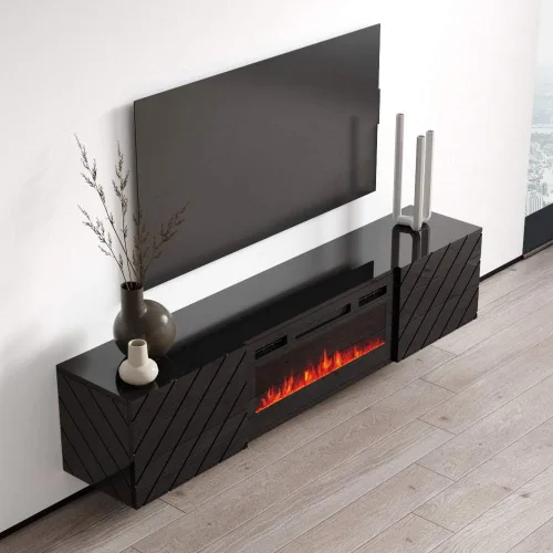 Vista 4 de Meble Furniture Luxe BL-EF - Soporte flotante para TV de hasta 80 pulgadas, moderno centro de entretenimiento de alto brillo de 72 pulgadas
