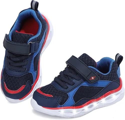 Vista 2 de Zapatos iluminados para niños y niñas, ligeros, con luces LED intermitentes, malla con purpurina, transpirables, adorables tenis para niños pequeños