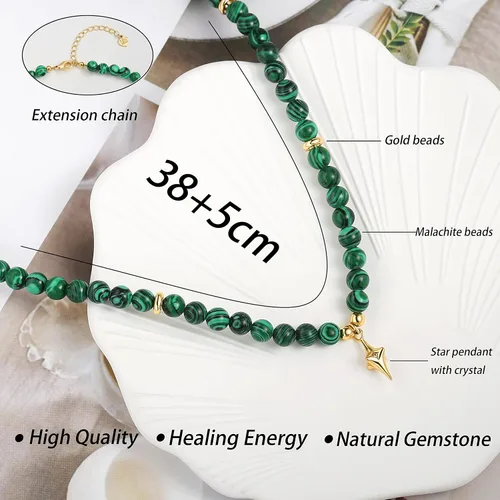 Vista 3 de SOFYBJA Collar de cuentas de ojo de tigre, gargantilla de cuentas de malaquita verde, collar con dije de estrella dorada y circón para mujer
