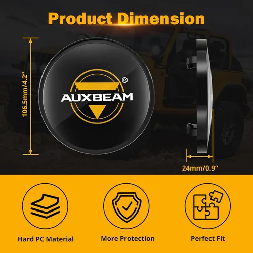 Vista 3 de Auxbeam C4 Series - Fundas protectoras redondas negras de 4 pulgadas, a presión, par PC Protective Covers, Snap-On Tool-Free Installation, Shields