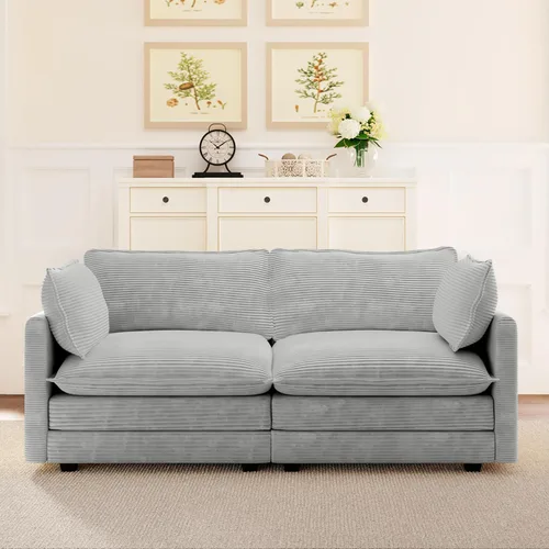 Vista 20 de ROWHY Sillón individual con otomano, sofá moderno de corduroy en forma de nube con chaise convertible, sofá tapizado para sala de estar, beige