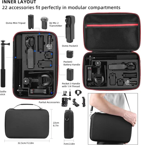 Vista 2 de BRDRC Kit de 22 accesorios en 1 de bolsillo, incluyendo estuche duro, soporte de succión para automóvil, trípode, base magnética, base