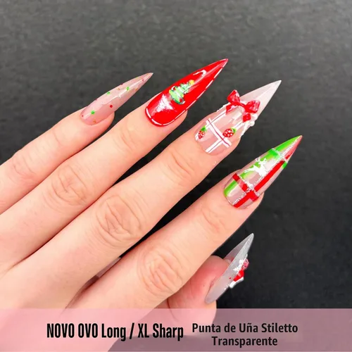 Vista 5 de NOVO OVO - Puntas de uñas postizas largas XL, puntiagudas, de tacón aguja, autoadhesivas, extra largas, gruesas, de gel suave, doble mate