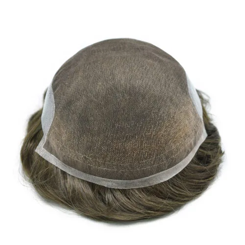 Vista 10 de Tupé para hombre Remy pieza de cabello humano para hombres encaje tupé para hombres nudo blanqueado sistema de reemplazo de cabello para hombre #1
