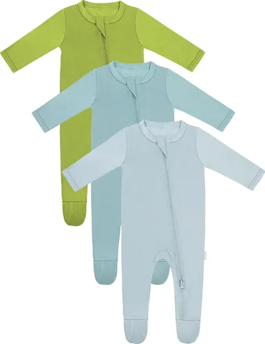 Vista 9 de RRP Pijama unisex para bebé, rayón derivado de bambú, pijamas suaves para dormir y jugar, cierre de cremallera de 2 vías, 0-18 meses Coral/Rosa/Rubor