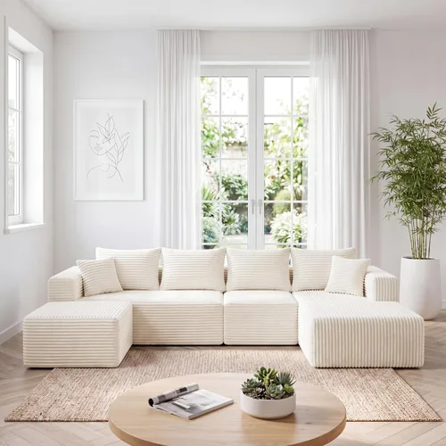 Vista 41 de Sofá modular deshuesado de 118 pulgadas con diván y otomano de pana de gran tamaño en forma de U, sofá de nube para asiento profundo para sala