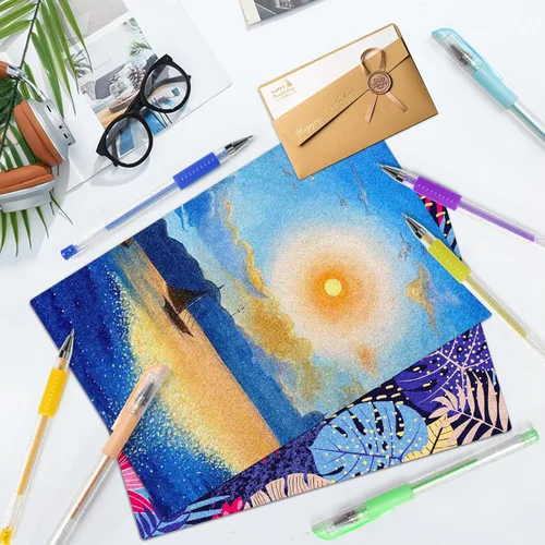 Vista 4 de Bolígrafos de gel con purpurina con estuche para libros de colorear para adultos, juego de 100 colores con purpurina con un 30% más de tinta de neón