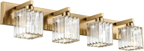 Vista 28 de Aipsun Accesorios de iluminación de tocador de baño, luces de tocador de cristal para baño, 2 luces, accesorios de iluminación de pared de acero