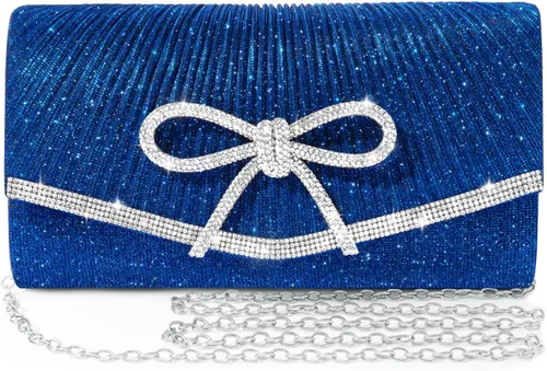 Vista 8 de Bolso de noche para mujer, bolsos de mano con lazo brillante, bolsa cruzada, bolsa de boda, fiesta de diamantes de imitación con purpurina